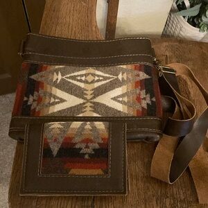 TTT Leather Goods Pendleton & Leather Crossbody Bag and Wallet Bundle NW…